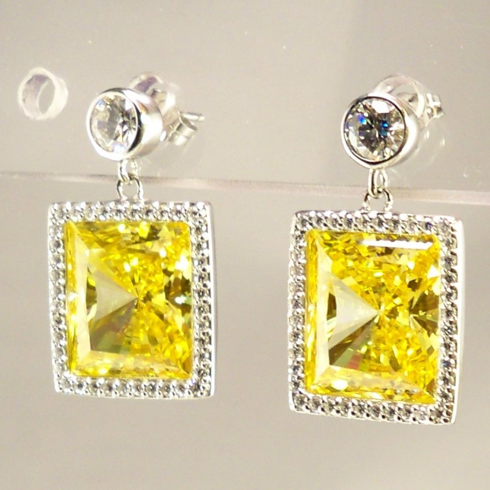 NEW Jean Dousset Yellow Princess Cut Cubic Zirconia Dangle Halo Stud Earrings
